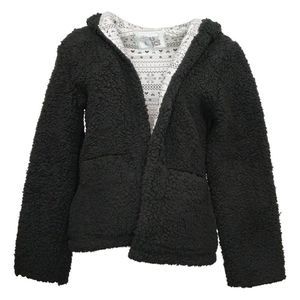 Muk Luks Women's Sweater Sz S Faux Sherpa Wrap Black A384767